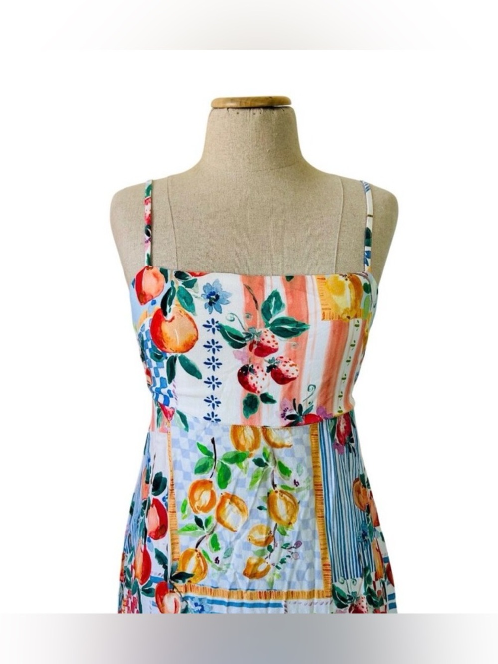 Paper Heart Anthropologie Colorful Patchwork Fruit Pattern Maxi Dress - Picture 5 of 9